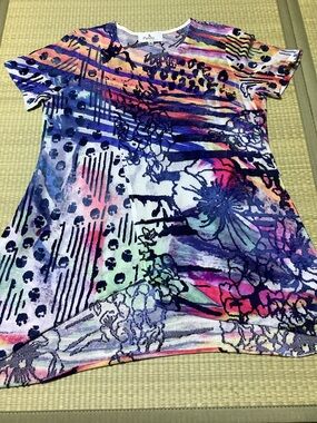Palila San Francisco Multicolor Abstract Short Sleeve Tee in Blue, Pink & Purple